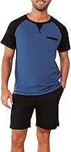 Winovia Herren Schlafanzug Kurz Baumwolle Sommer Pyjamas Set Zweiteiliger Nightwear Set Hausanzug mit Rundhals Design, Kurzarmshirt und Pyjamahose für Männer