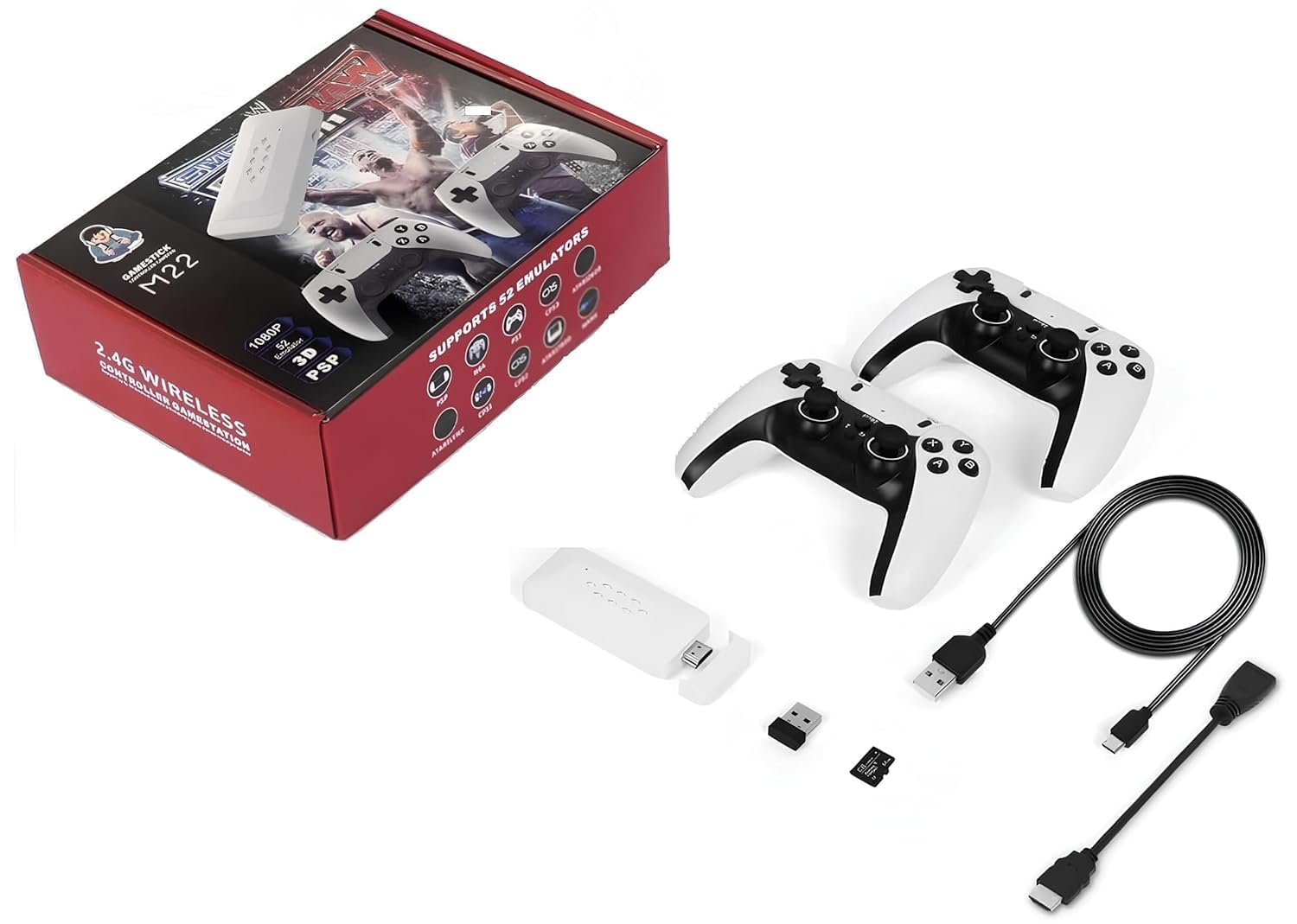 DECTEMS M22 Game Stick Console 64GB TF Card | 30,000+ Retro & Modern Games Preloaded | 2.4G Wireless Dual Controllers | Supports 52+ Emulators | 1080P HDMI Plug and Play Video Game Console for TV