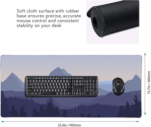 Miniatura 2 de Alfombrilla de mouse grande para juegos, paisaje de bosque de montaña, con bordes cosidos y base de goma antideslizante, alfombrilla de mouse larga