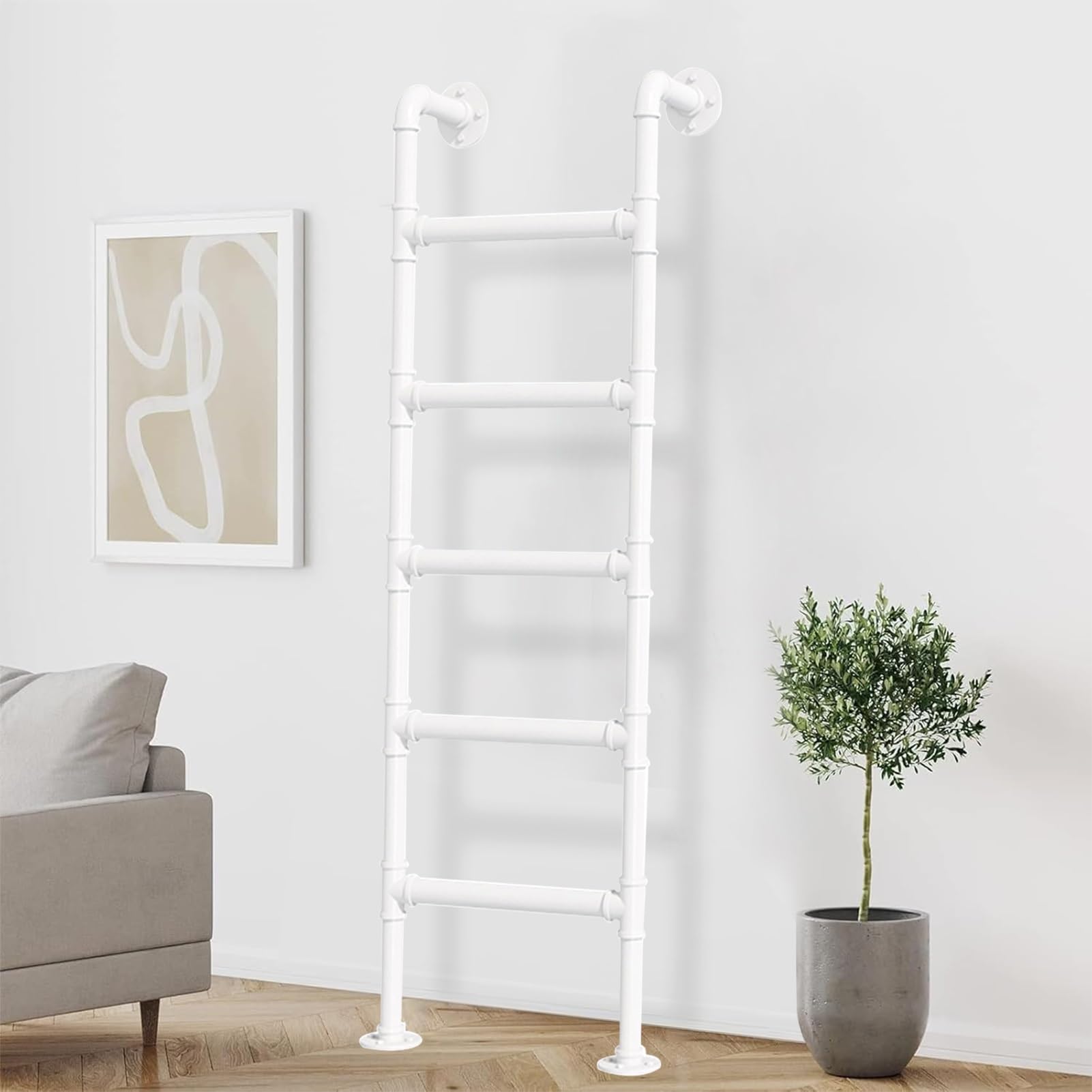 KHLMSRXJ Wall Mounted Metal Loft Bed Ladder, 120cm 140cm 150cm 160cm 165cm Basement Egress Ladder Safety Replacement Ladders for Indoor Outdoor Climbing Ladders - White(250cm/98in)