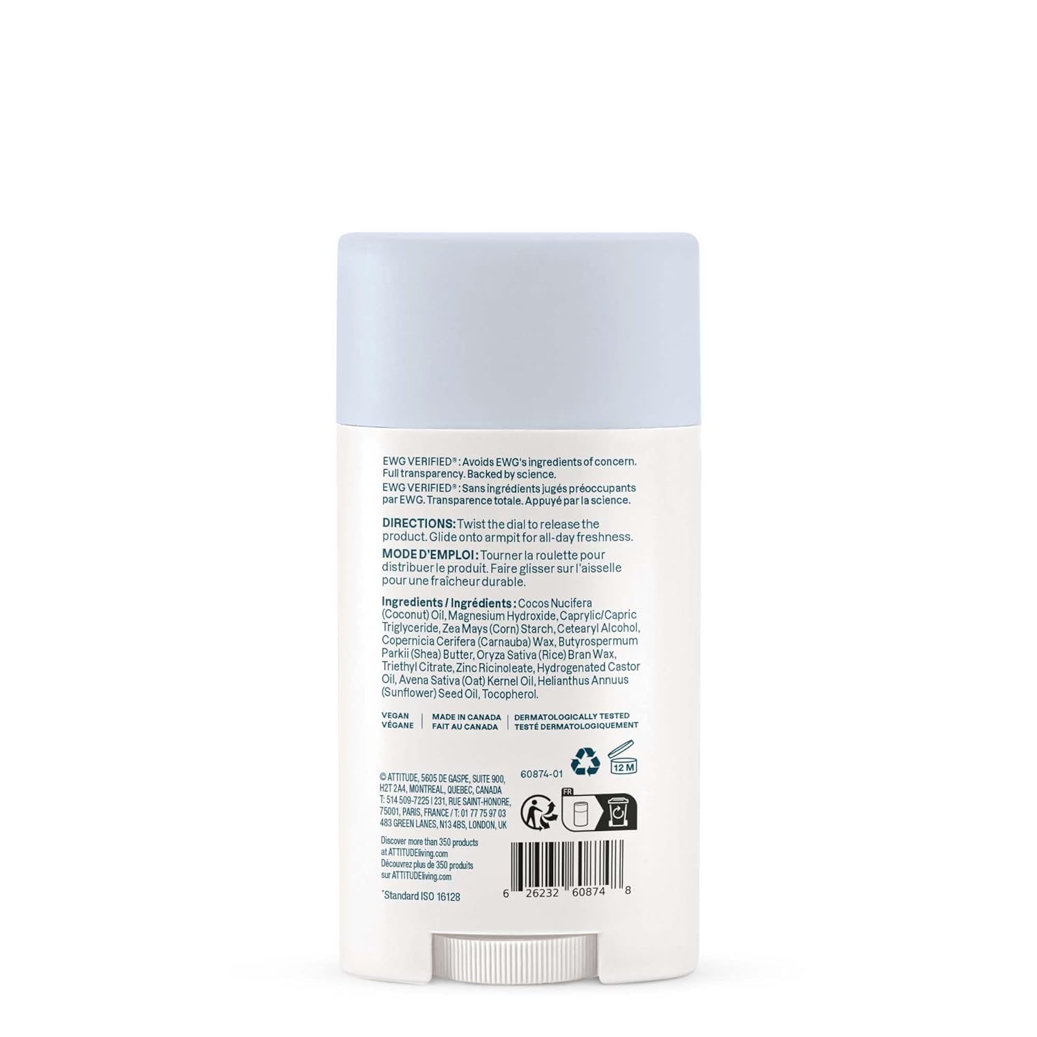 ATTITUDE Deodorant for Sensitive Skin, Aluminum Free & Baking Soda Free, Gentle & Vegan, Long-Lasting Odor Protection, Unscented, 2.64 Oz - Image 7