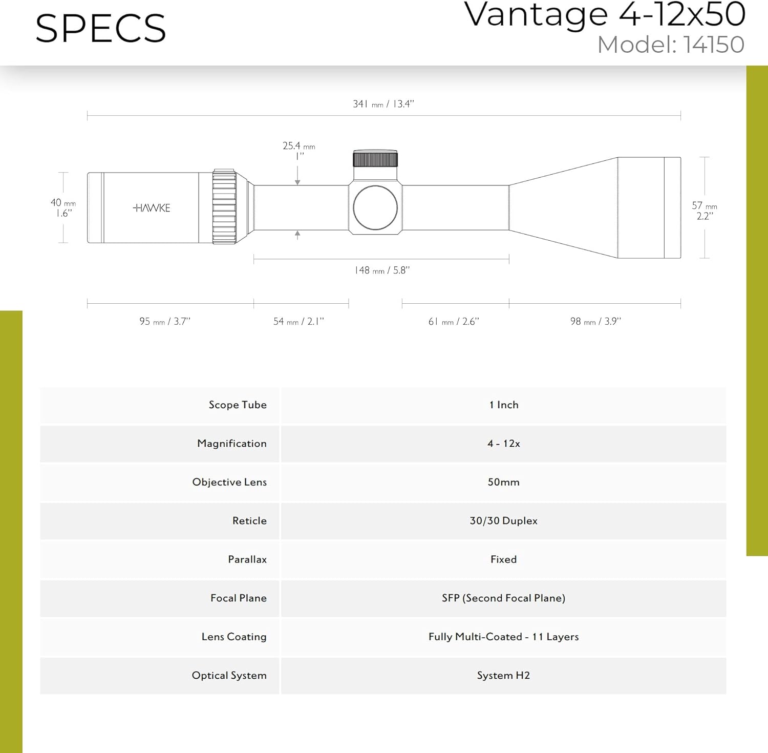 Hawke Vantage 4-12x50 Riflescope | Shockproof Waterproof Fogproof Hunting Riflescope with 30/30 Duplex Reticle, 1 Inch Mono-Tube, Capped Low-Profile Turrets, Fast Focus Eyebell (14150)