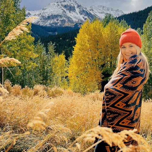 ACUSHLA Merino Wolldecke Boho Orange - 160x220 cm - Warme Kuscheldecke für Alle Jahreszeiten – Bild 6