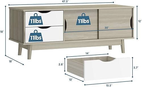 Miniatura 4 de Tangkula Moderno soporte de TV para televisores planos de hasta 60 pulgadas, mesa consola de TV de madera con 2 cajones y 2 puertas corredizas,