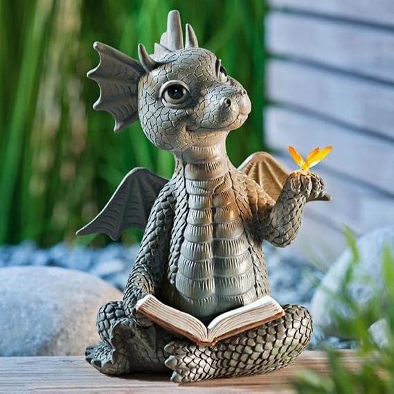 Courtyard Dragon Sculpture Wall Decoration, Weatherproof Resin Statue Miniatures, Lovely Resin Garden Dragon Statue Art Figurines Decor Ornaments for Patio Yard (Style C)