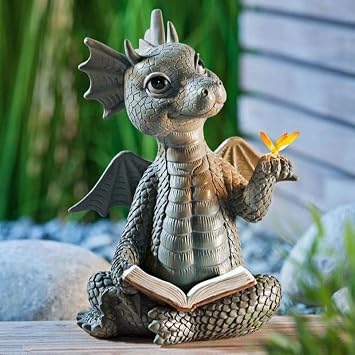 Courtyard Dragon Sculpture Wall Decoration, Weatherproof Resin Statue Miniatures, Lovely Resin Garden Dragon Statue Art Figurines Decor Ornaments for Patio Yard Style C