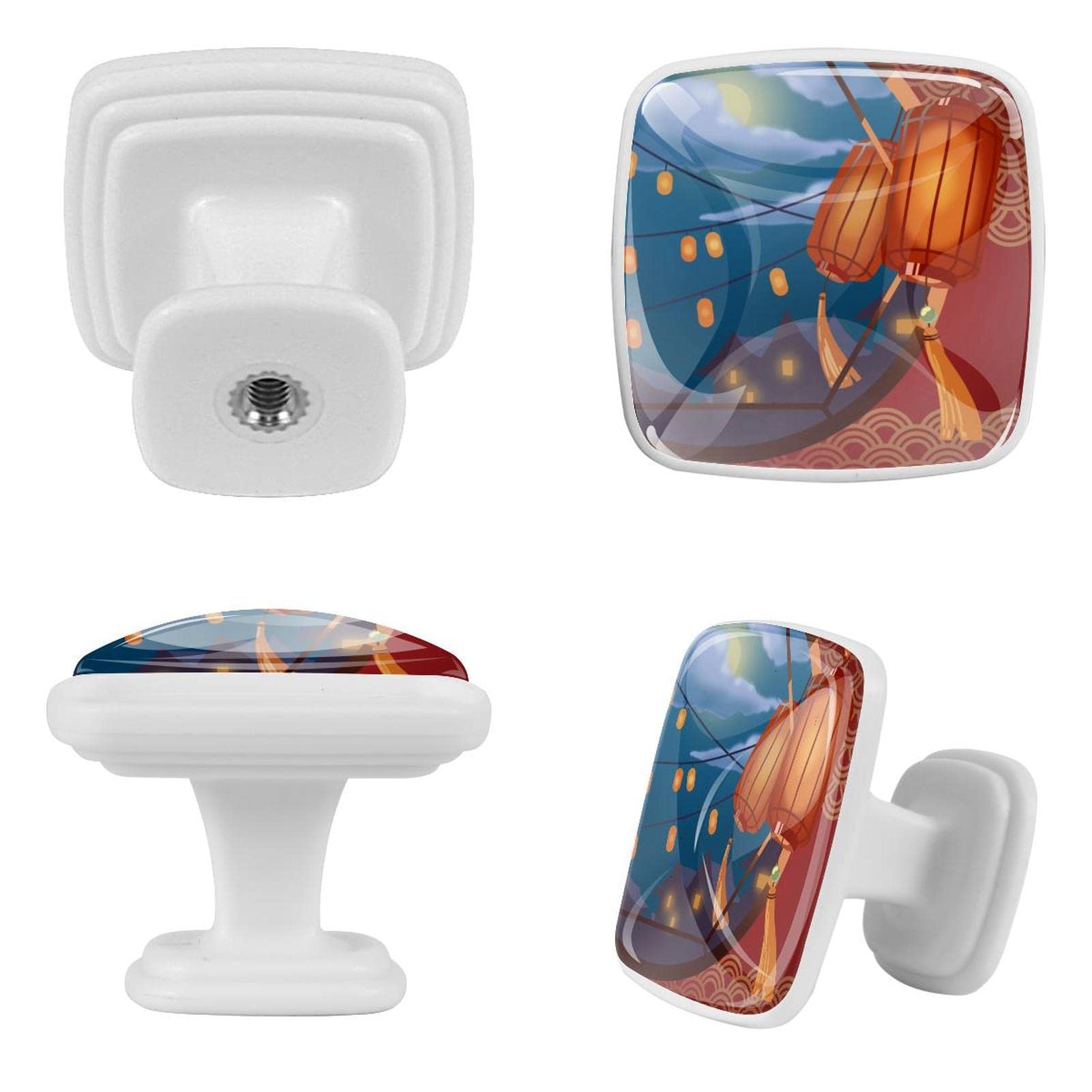 Boutons de tiroir de commode TBOUOBT en lot de 12 avec motif paysage de nuit de dessin animé