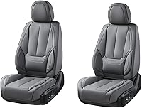 Vista 31 de Coverado - Juego completo de fundas de asiento de automóvil grises de cuero napa, impermeables, con cojín para asientos delanteros y respaldos, apto