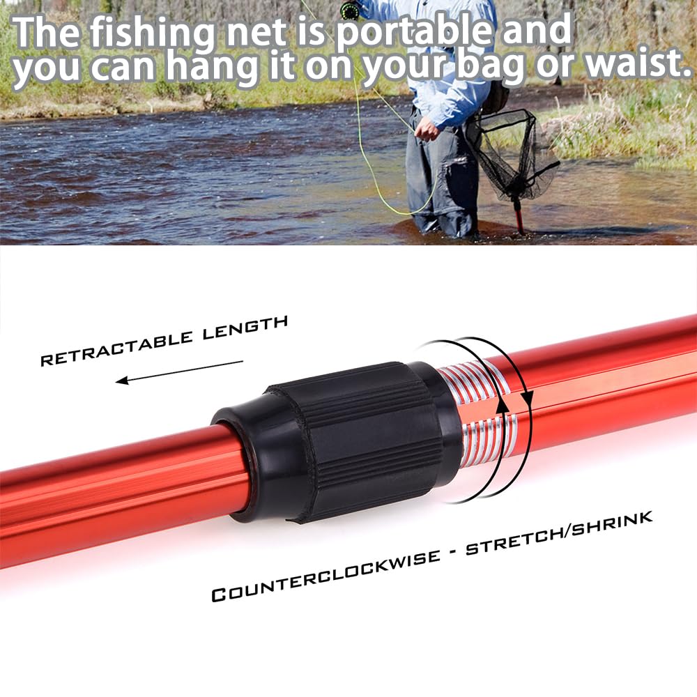Retino da pesca con manico telescopico, retino pieghevole per kayak, salmone, pesce gatto, spigola, facile da catturare e rilasciare