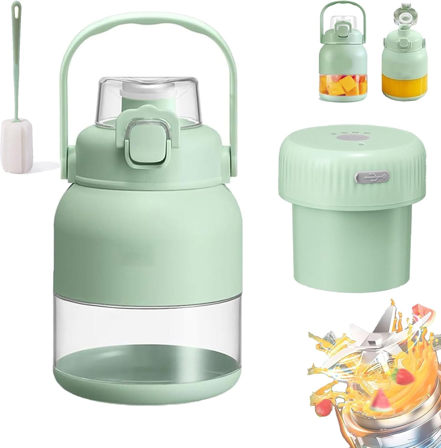 Electric Citrus Juicer 27 Oz, Portable Blender with Straw and Two Lids, Multifunctional Large-Capacity Wireless Blenders Rechargeable for Smoothies, Shakes, Food Prep & Frozen Blending(Green)