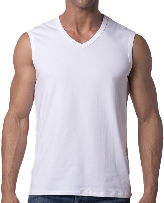 mens white v neck sleeveless t shirts
