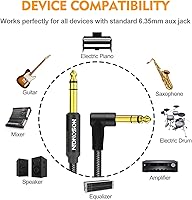 Vista 3 de HOSONGIN Cable TRS para instrumentos de 14 de pulgada de 6.6 pies, paquete de 2, cable de audio estéreo macho de 6.35mm de recto a ángulo recto