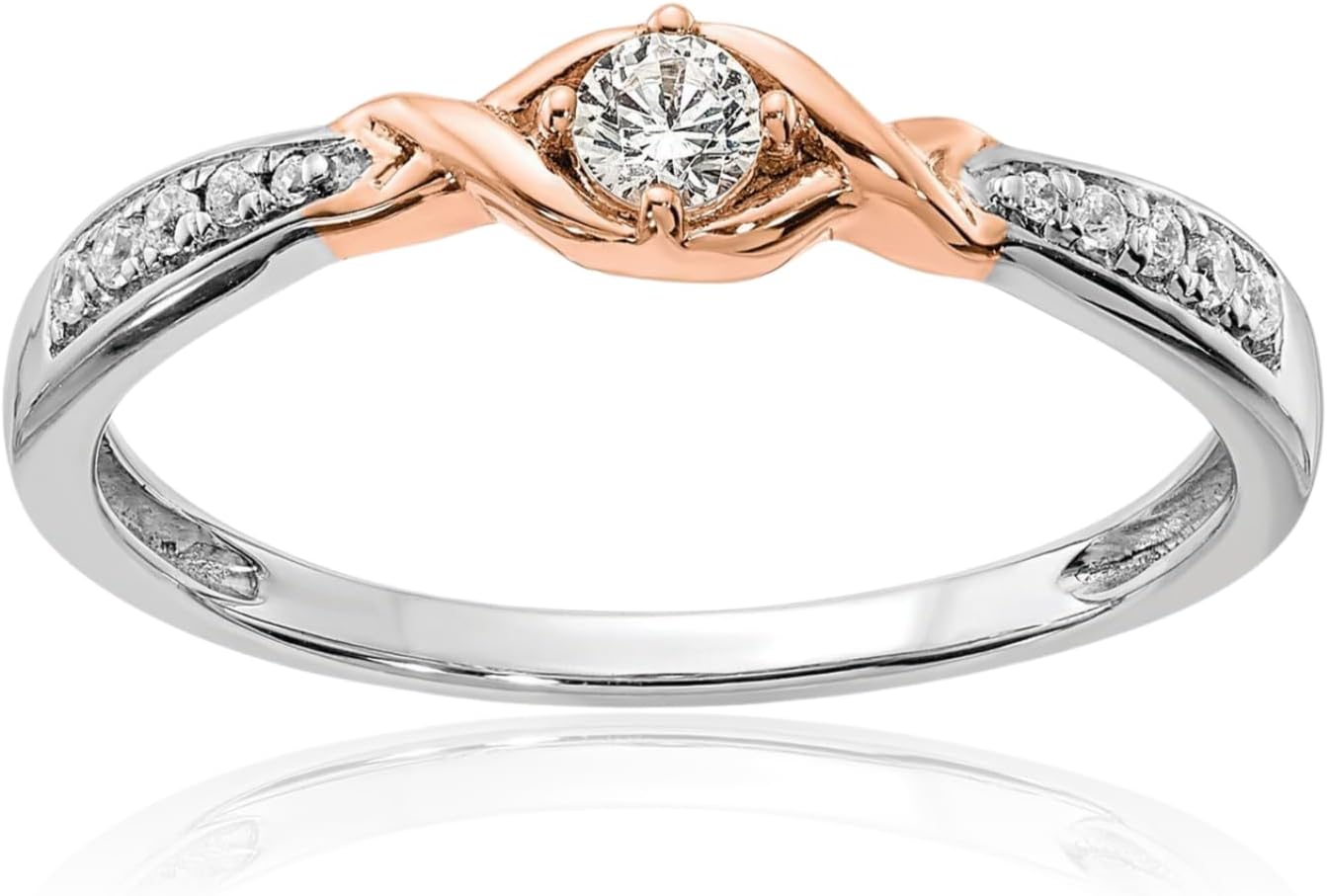 IceCarats 14K Solid Two Tone Gold 0.16 carat Diamond Twisted Promise Ring 2.6mm Slim Band Round Cut, Natural, Prong Set