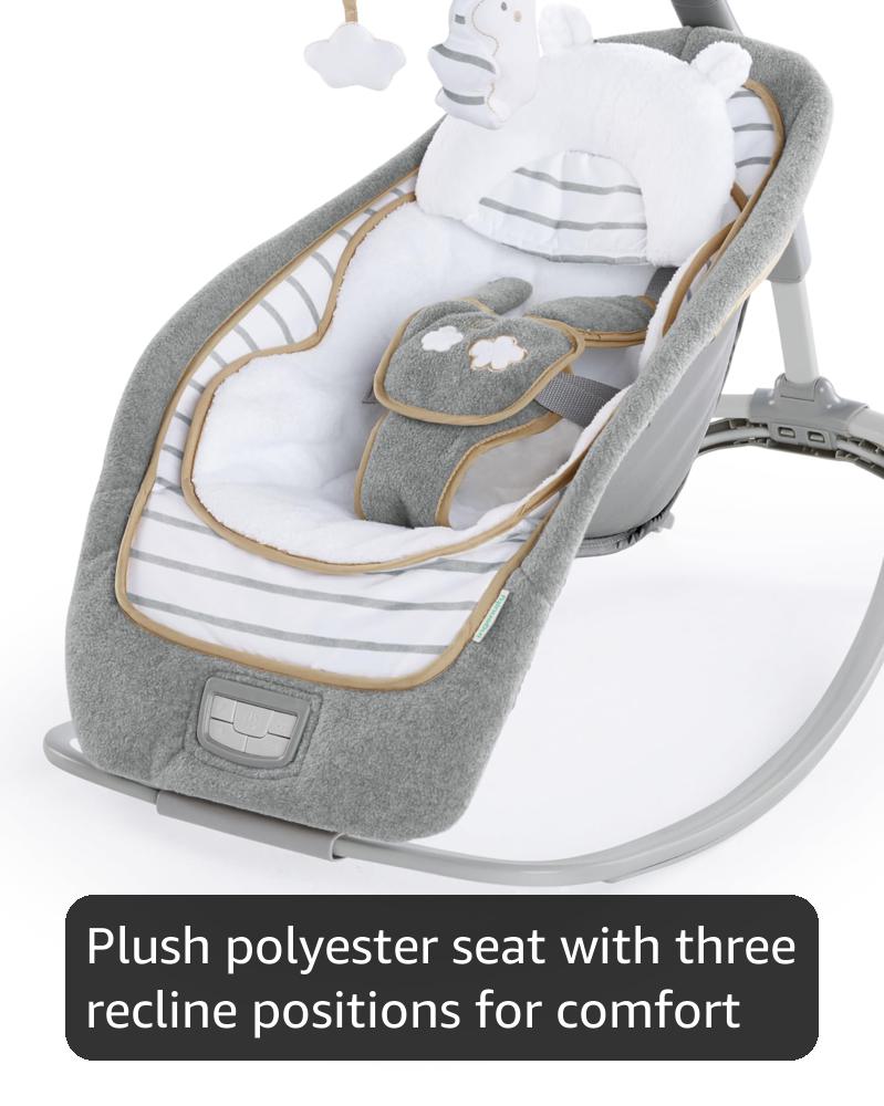 Ingenuity Boutique Collection Plush Modern Baby Rocker & Stationary Seat with Vibrations, Easy Fold, 0-30 Months Up to 40 lbs (Bella Teddy)