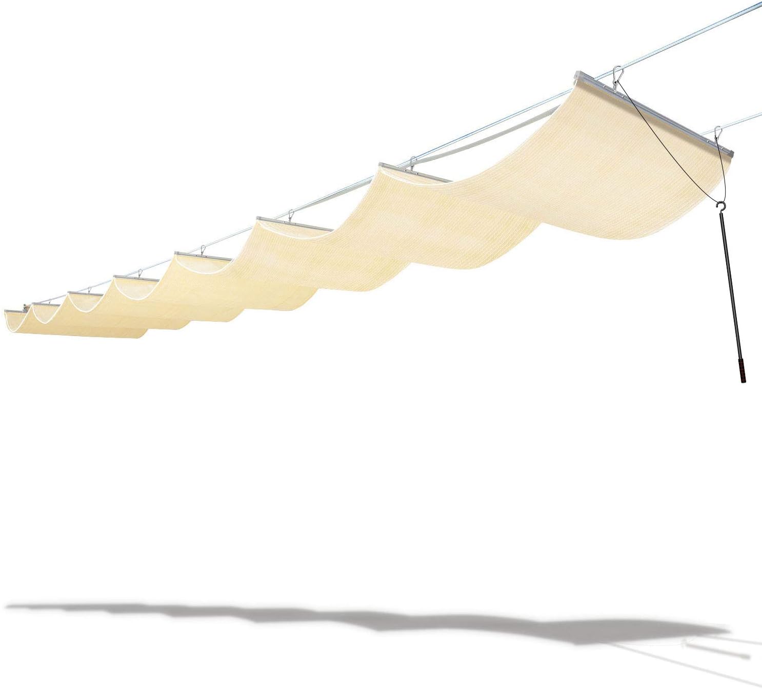 TANG 7' x 16' Pergola Cover Shade Canopy, Retractable Awning Sun Shades Outdoor Patio Pergolas Kit for Deck Backyard Gazebo, Wave Shade Sail with Hardware Wire Cable, Beige