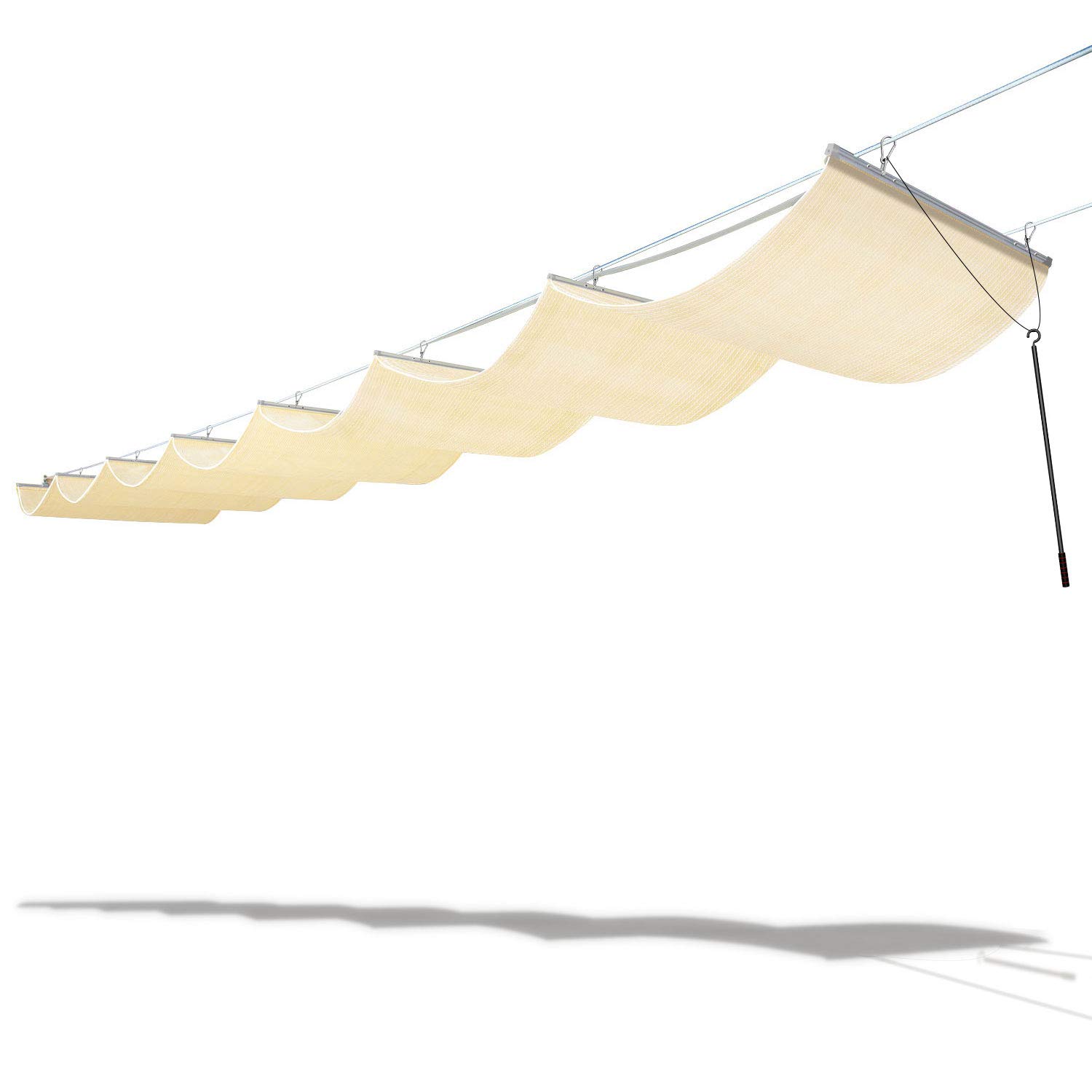 TANG 4' x 16' Pergola Cover Shade Canopy, Retractable Awning Sun Shades Outdoor Patio Pergolas Kit for Deck Backyard Gazebo, Wave Shade Sail with Hardware Wire Cable, Beige