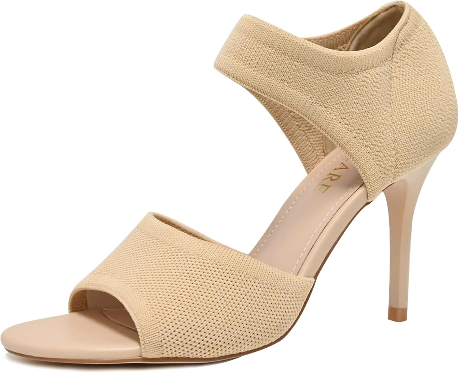peep toe heels for women sexy 3 inches stiletto heeled sandals for women open toe wide stretchy knit heel sandal booties slip on comfortable dressy shoes for prom, party and work 8 apricot/short-cuff