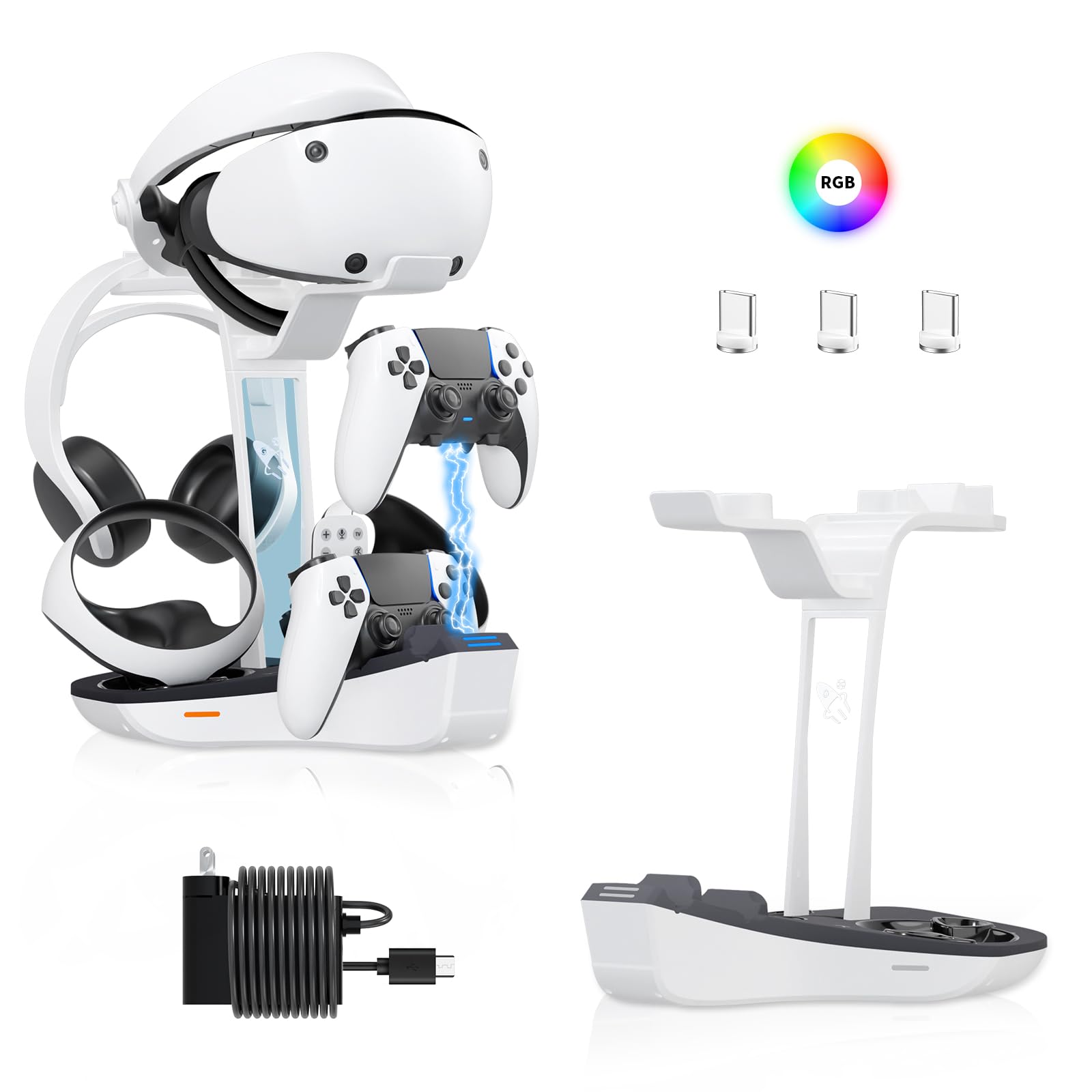 AceGamer Dual Charging Station for PS5 and VR2 Controllers 4-In-1 Charging Dock for PS VR2 with VR Headset