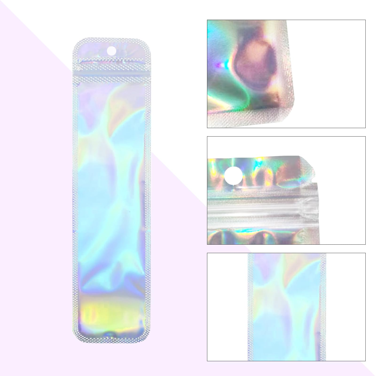 Hsrag 50 Pcs Holographic Bags Slim Clear Small Cellophane Bags, Laser Resealable Cellophane Pen Pouch for Lipgloss Jewelry Candy - Image 3