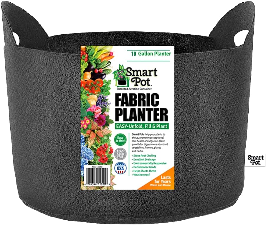 Smart Pot Soft Sided Fabric Garden Plant Container Aeration Planter Pots, 10 Gallon with Cut Handles, Black, 5 Pack