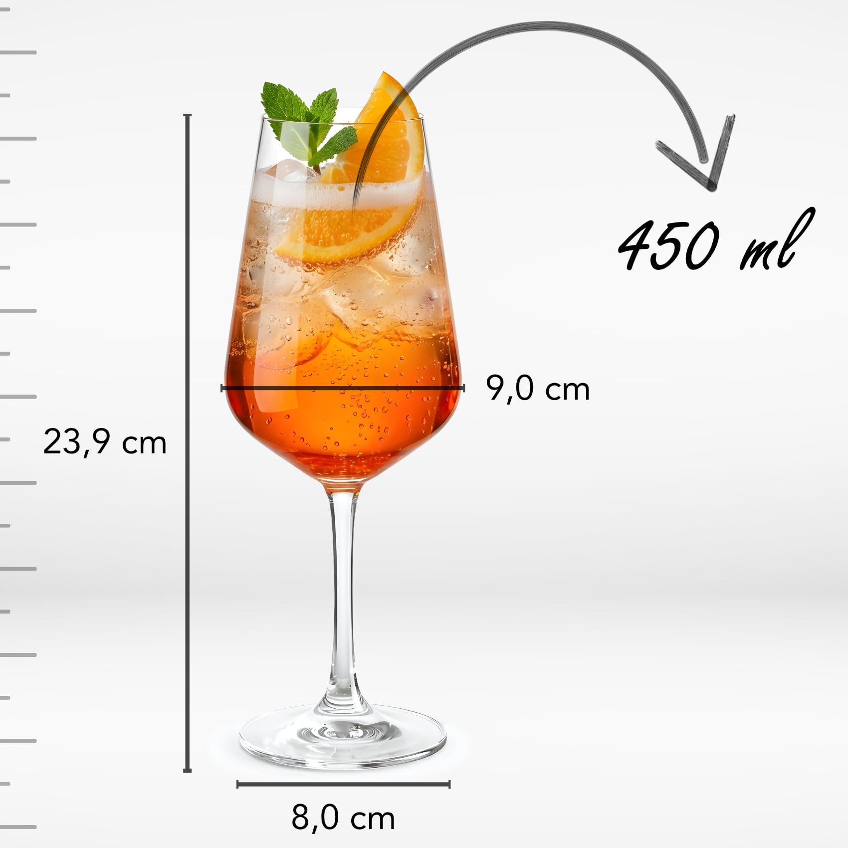 Calici Spritz Aperol, set da 4, 45cl, in cristallo, resistente, Aperitivo, Cocktail
