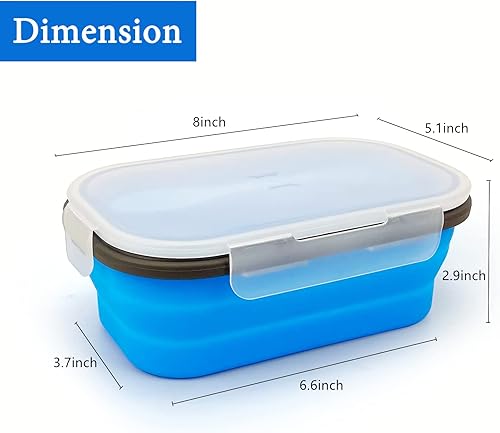 Miniatura 2 de Lunbengo Lonchera plegable, caja Bento de silicona con tapa hermética y cuchara y tenedor 2 en 1, recipiente de almacenamiento de alimentos de
