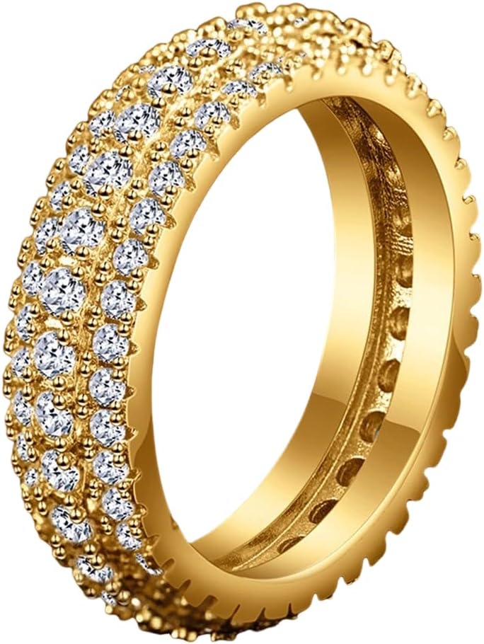 ENDLESSNESS & ETERNITY 14K White Gold Plated 3 Row Eternity Band Ring for Women CZ Cubic Zirconia Wedding Band for Women