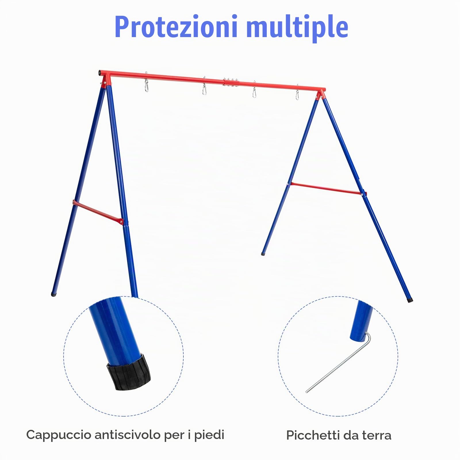 KOMFOTTEU Doppia struttura in metallo, per altalena a nido e altalena per bambini, portata fino a 250 kg, per giardino, cortile, rosso e blu