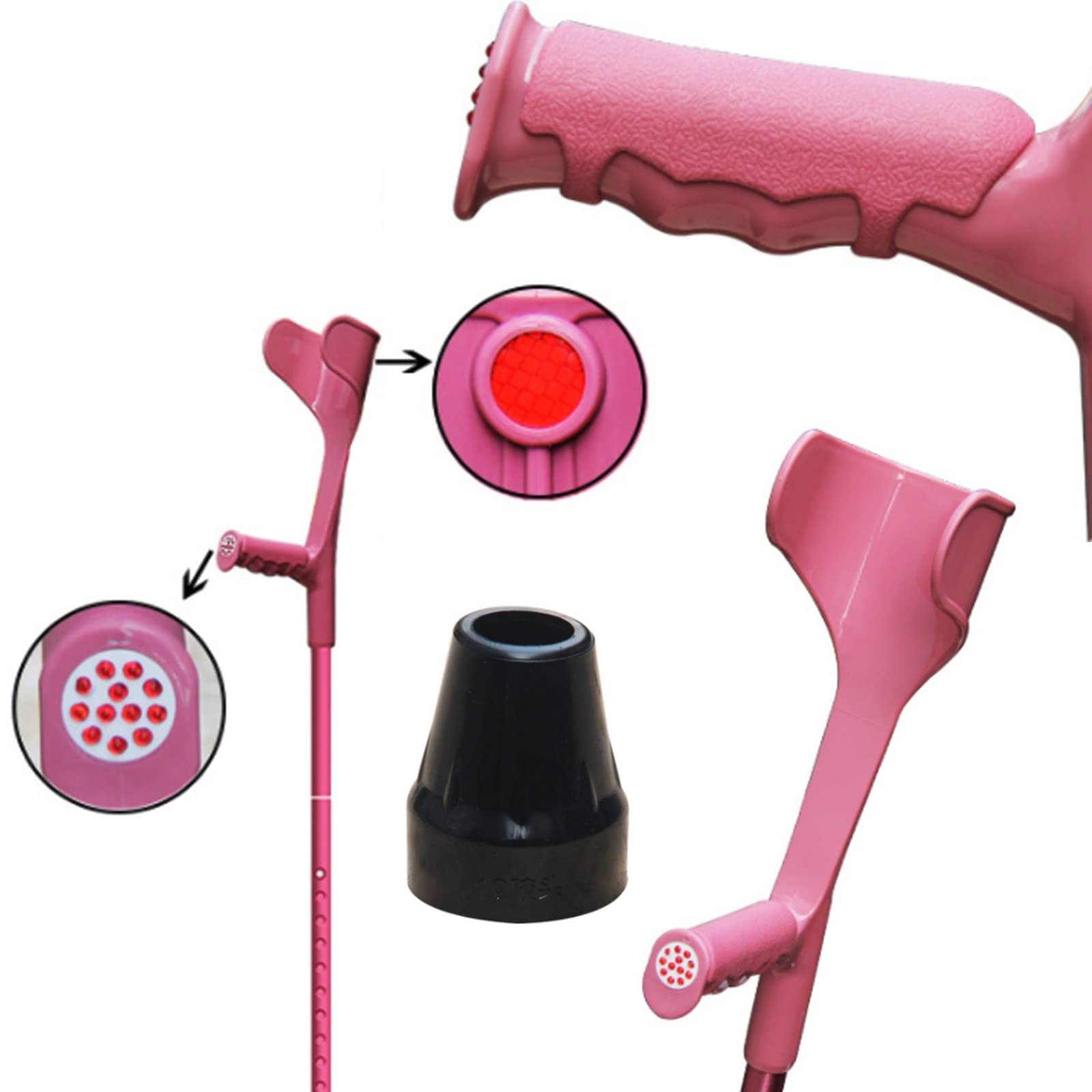 Muletas de antebrazo, muletas de brazo plegables ergonómicas y livianas con asas de goma para trabajo pesado, bastón antideslizante para adultos, negro/rosa/azul (negro)
