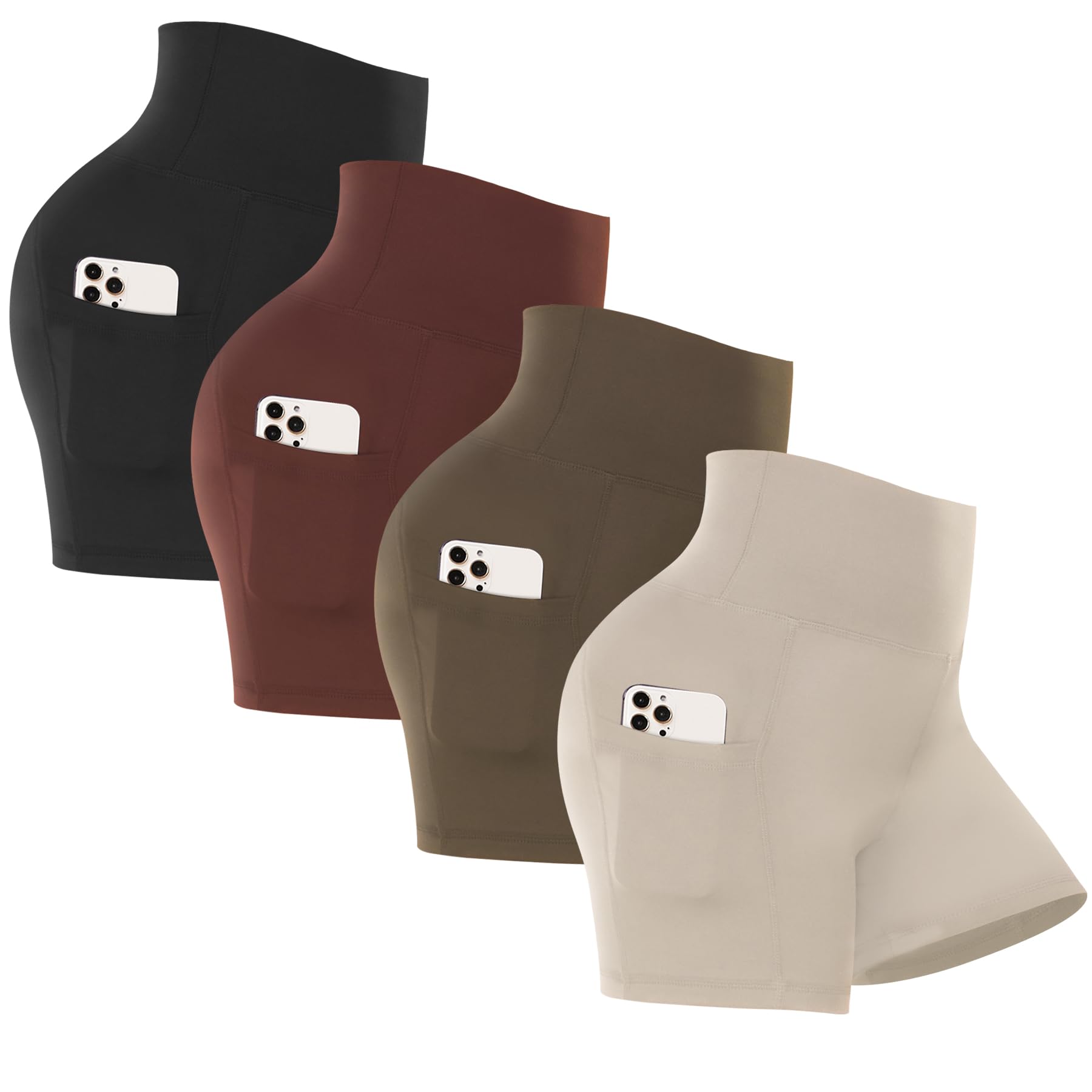 we fleece 4 Pack High Waisted Biker Shorts for Women with Pockets – 5" Tummy Control Soft Workout Yoga Running Short Pants