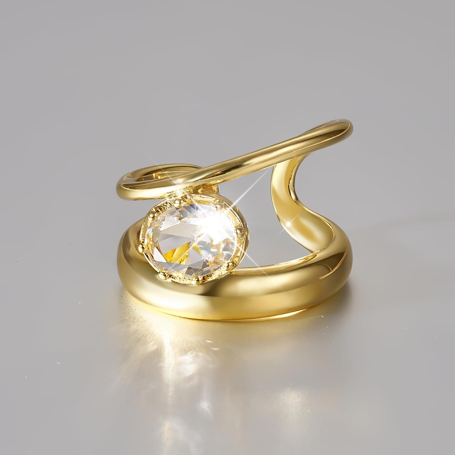 KELORIS PATH Chunky Statement Ring for Women, 14k Gold Plate Band Rings Open Adjustable Dainty Pave CZ Personalized Fashion Jewelry Gift - Image 5