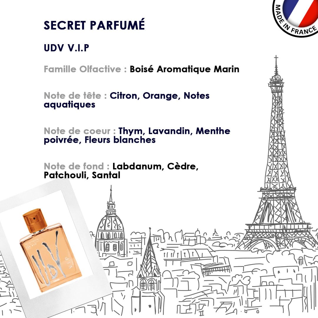 ULRIC DE VARENS - Eau De Parfum UDV VIP - Boisé, Marin, Musujące cytrusy - Perfumy dla mężczyzn - Spray - Wyprodukowano we Francji - 100 ml