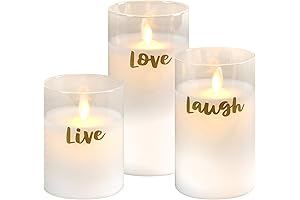 LumaBase LED Glass Candles with Flickering Live Laugh Love Flame - Set of 3