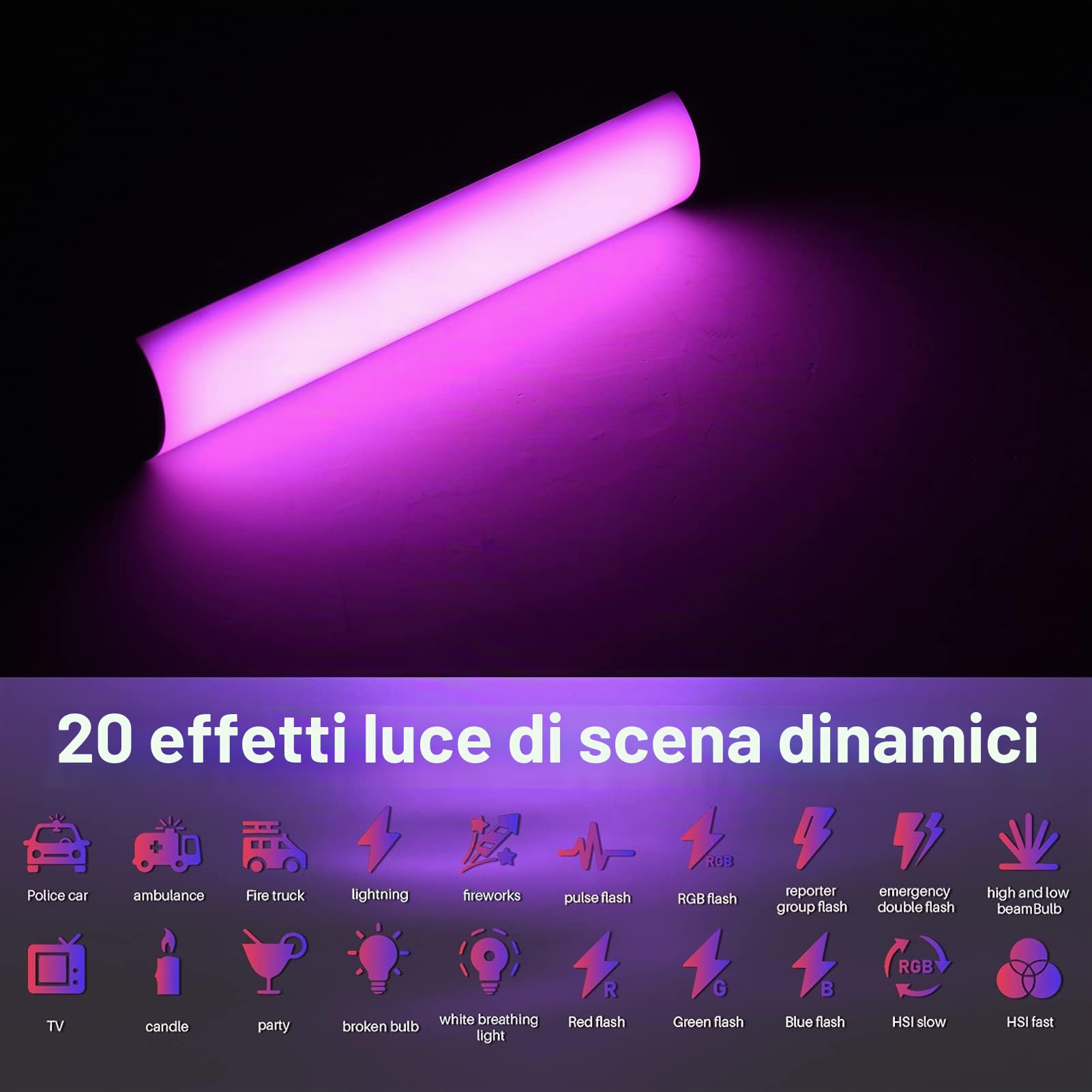 Andoer W200RGB - Luce video LED, barra luminosa per fotografia ecargabile, luce di riempimento RGB 2500 K-9000 K, dimmerabile, CRI95 + schermo LCD posteriore magnetico con treppiede per Vlog Live