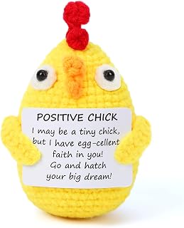 Mini Funny Positive Chick Emotional Crochet Animals Chicken Knitted Doll with Positive Card for Coworkers Best Friend Encouragement Funny Gifts for Women Men Xmas Party Decor