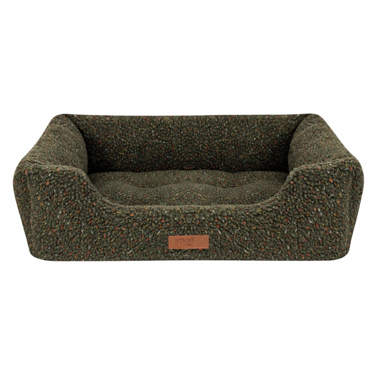 YöL Green Sherpa Dog Bed Medium 58 x 48 cm Fleece Pet Bed with High Walls, Anti Slip Base, Fixed Cushion, Machine Washable Soft Dog Bed with Recycled Filling
