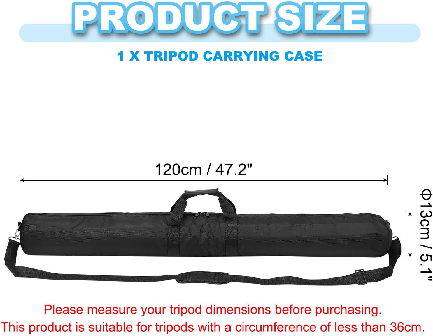 PATIKIL Tripod Carrying Case, 47.2" x 5.1" Heavy Duty Nylon Padded Tripod Bag with Adjustable Shoulder Straps and Handles for Light Stands Umbrellas Tripods Mic Speaker Stand, Black