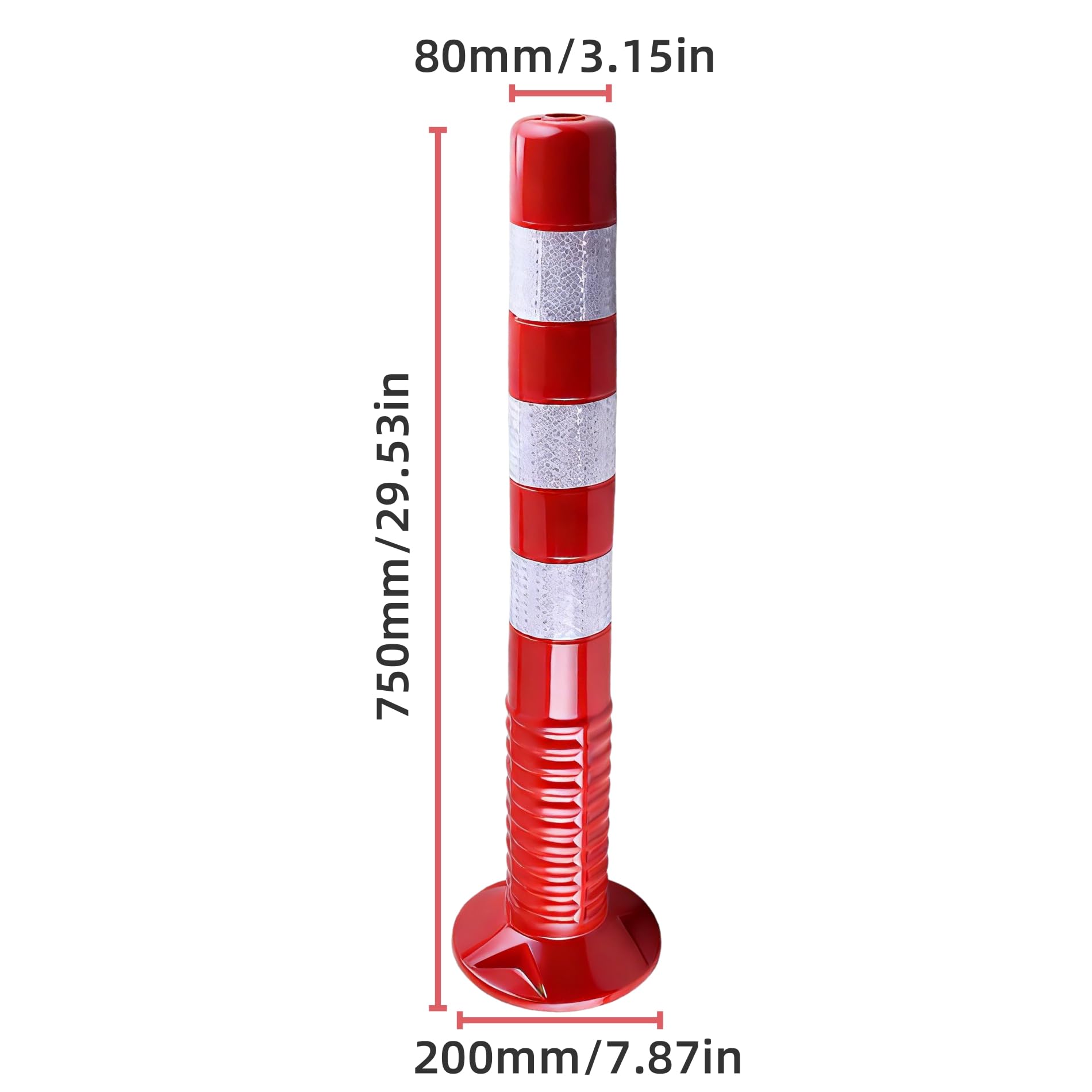 2 x Absperrpfosten 75 cm, Verstärkte Kunststoffpfosten mit Reflektoren & Schrauben, Poller aus flexiblem Polyurethan, selbstaufrichtender Flexible Verkehrspfosten für Verkehrssicherheit, Rot
