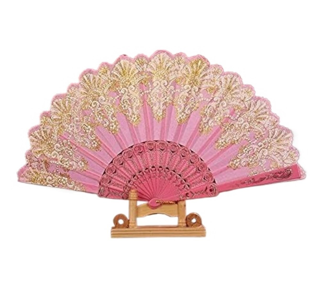 DANNMPX Display Fans Folding Hand Fan Retro For Wedding Party Chinese Style Dance Cloth Hand Held(Pink)