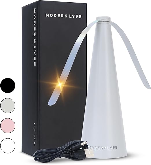 Fly Fans for Tables by Modern Lyfe - AA Battery & USB Powered - Fly Swatter Outdoor Camping Accessory Or for Food at Parties, Restaurants & Picnics, Bug Fan, Spinner Keeps Flies Away (1 Pack - Grey)