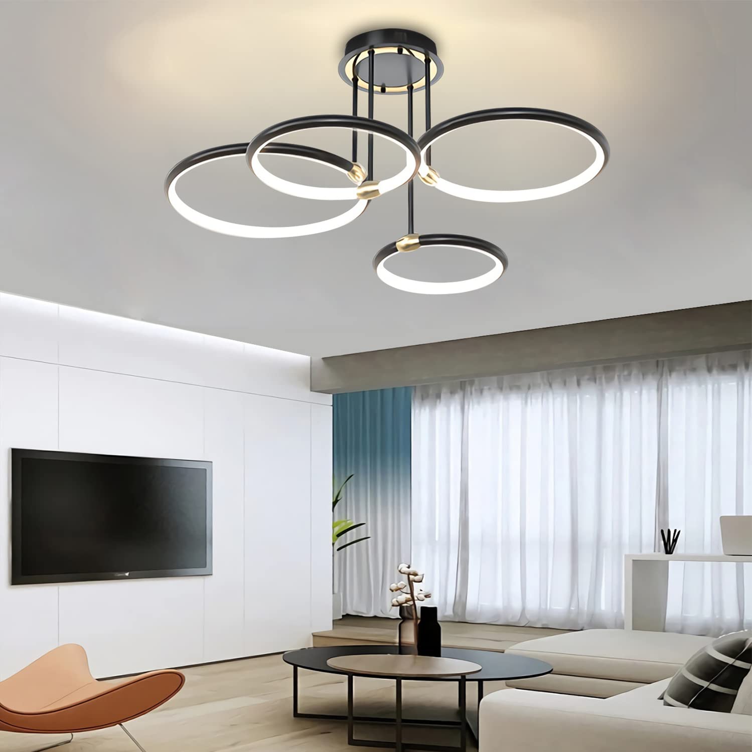 Plafoniera LED Rotonda Dimmerabile Con Telecomando - 32W/39W, 3000K-6000K, ø42/52 Cm, Metallo E Acrilico Nero - 3