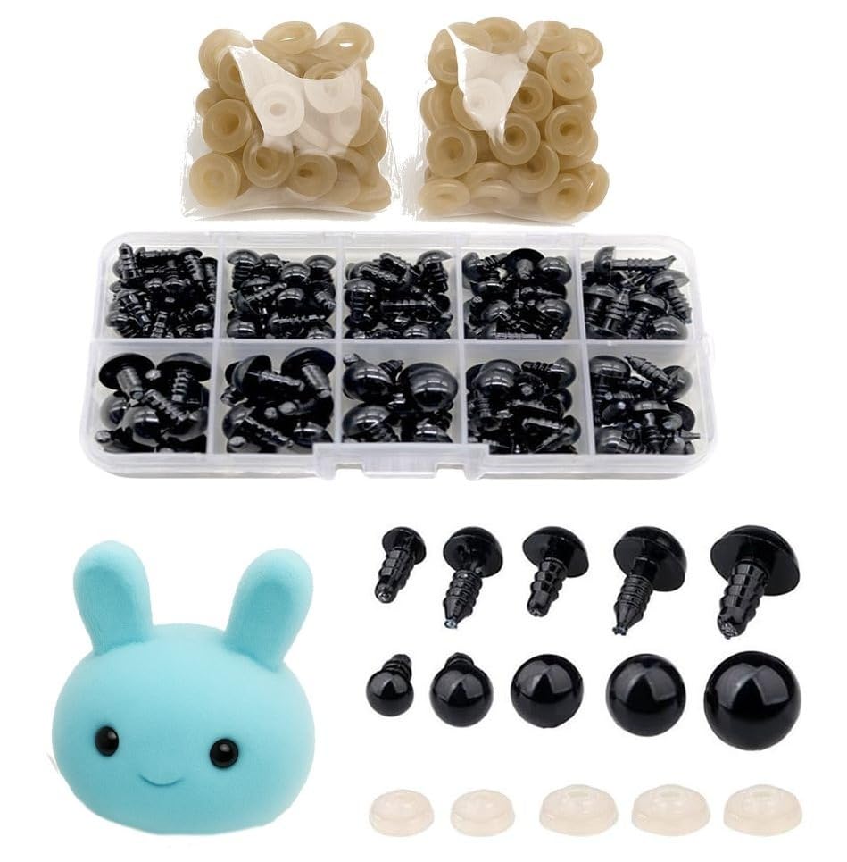 100pcs Safety Eyes for Crochet Stuffed Crochet Eyes with Washers Available Sizes 6mm, 8mm, 9mm, 10mm,12mm Plastic Black Crochet Eyes for Teddy Bear, Crochet Toy, Stuffed Doll Plush Animal-image-25