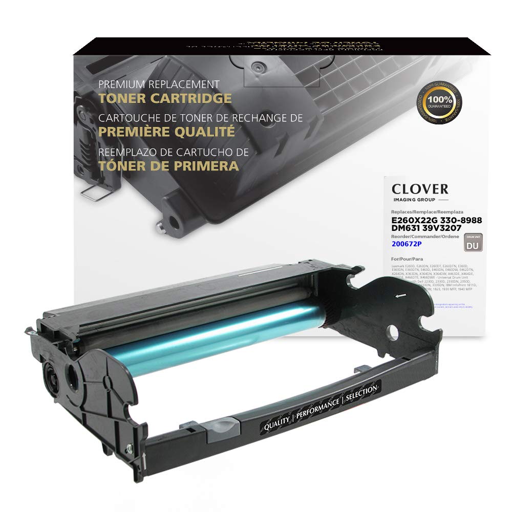 CloverRemanufactured Drum Unit Replacement for Lexmark E260X22G, 330-8988, DM631, 39V3207 | Black