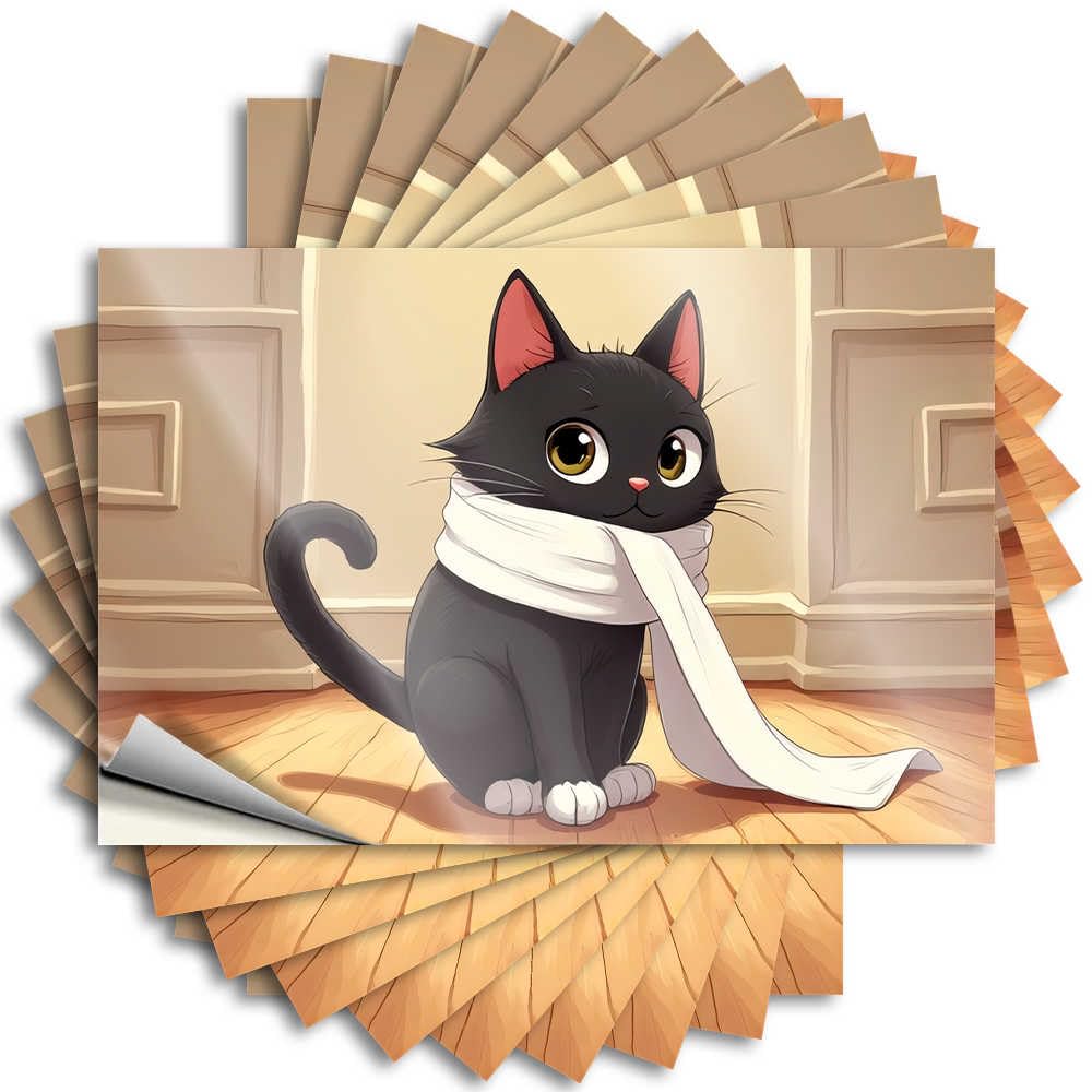 Abipuir - Toolbox Stickers, Adorable Black Cat with White Scarf, 10 Inappropriate Motorcycle Helmet Stickers (12 x 18 cm)