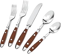 Vista 1 de 20-Piece Silverware Set Service for 4 with Two Rivets, Vintage Flatware Set, Stainless Steel Cutlery Set with Wood Grain Bakelite Handle,Dishwasher