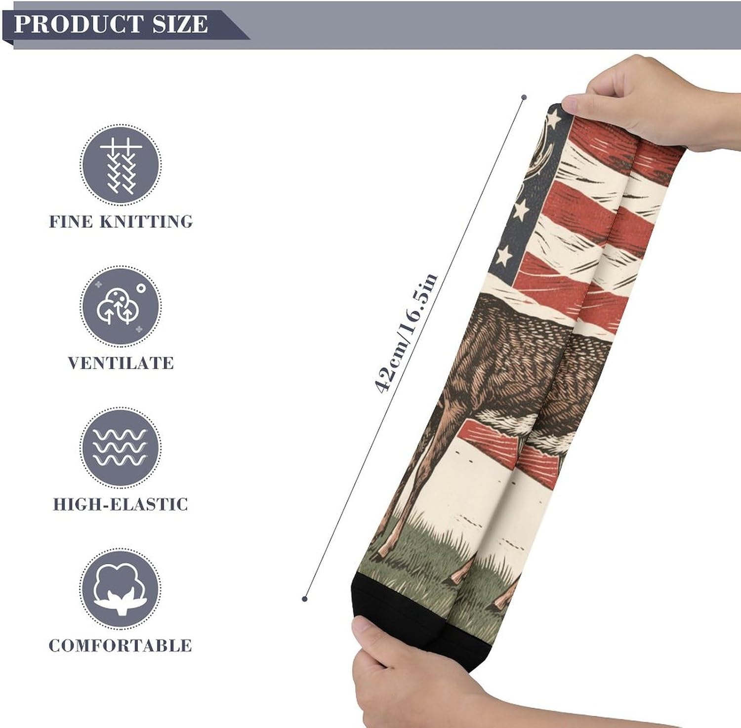 Deer American Flag Knee High Soccer Socks Moisture Wicking