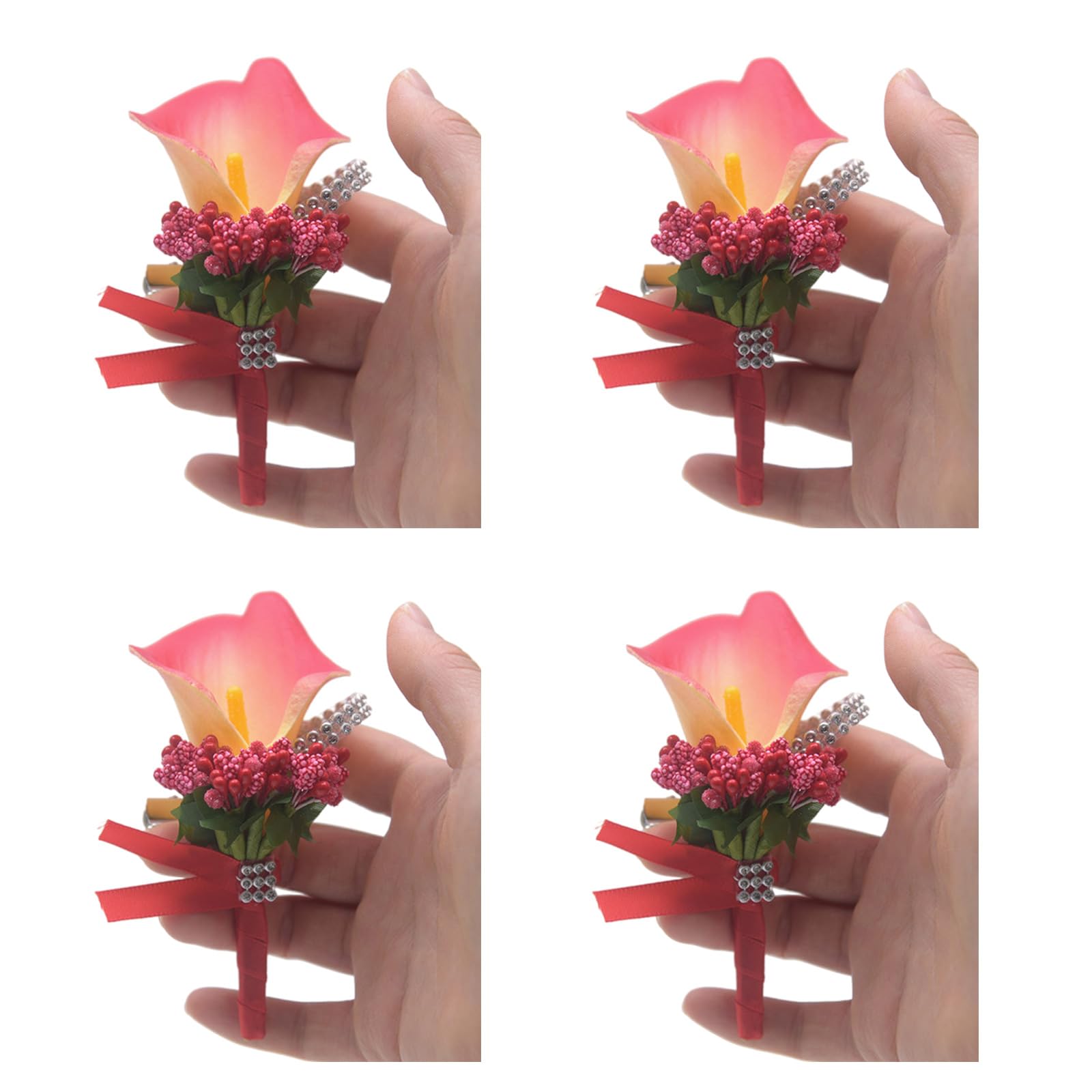 Hsioluted 4Pcs Bride Boutonniere Bridesmaid Boutonniere Wedding Bridal Flower Corsage for Wedding Ceremony Anniversary Proms Party Corsage and Set Bracelets Pin Rose Wrist and Set