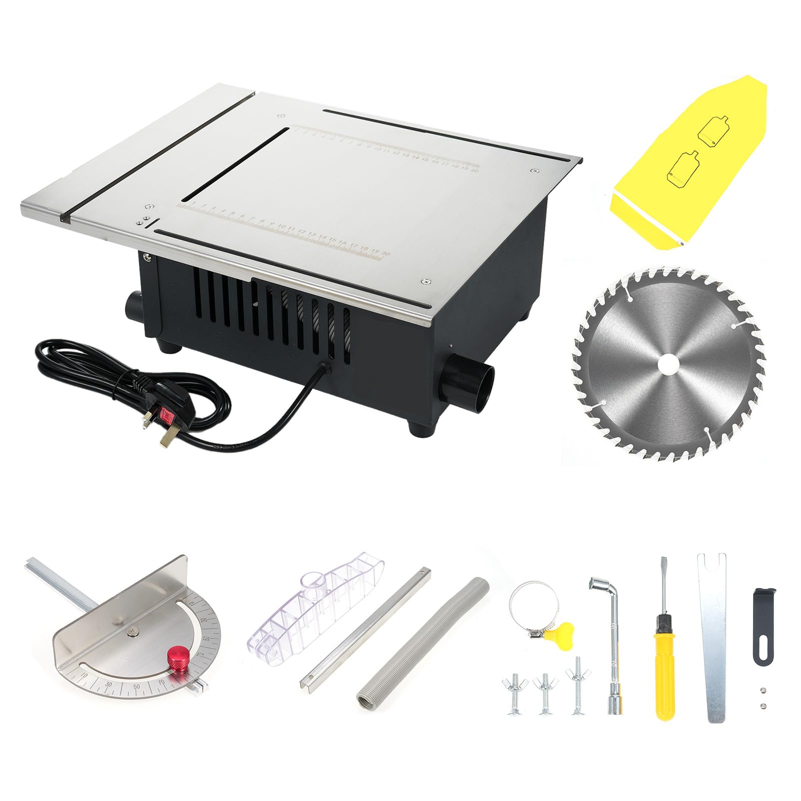 Matybobe Piła Stołowa Gospodarstwa Domowego Maszyna do Cięcia Maszyna do Cięcia Hobby 1600W 5000RPM 180mm 55mm z osłoną ssącą Worek na Kurz Drewna Pcv (Wtyczka UE)