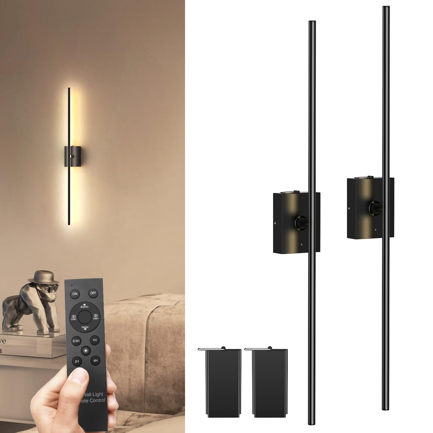 Photo 1 of ***FACTORY SEALED***AMIR Battery Operated Wall Sconces with Remote Control, Wall Lights, 3000K-6000K, 5 Brightness Levels, for Living Room, Office, Dresser, Set of 2