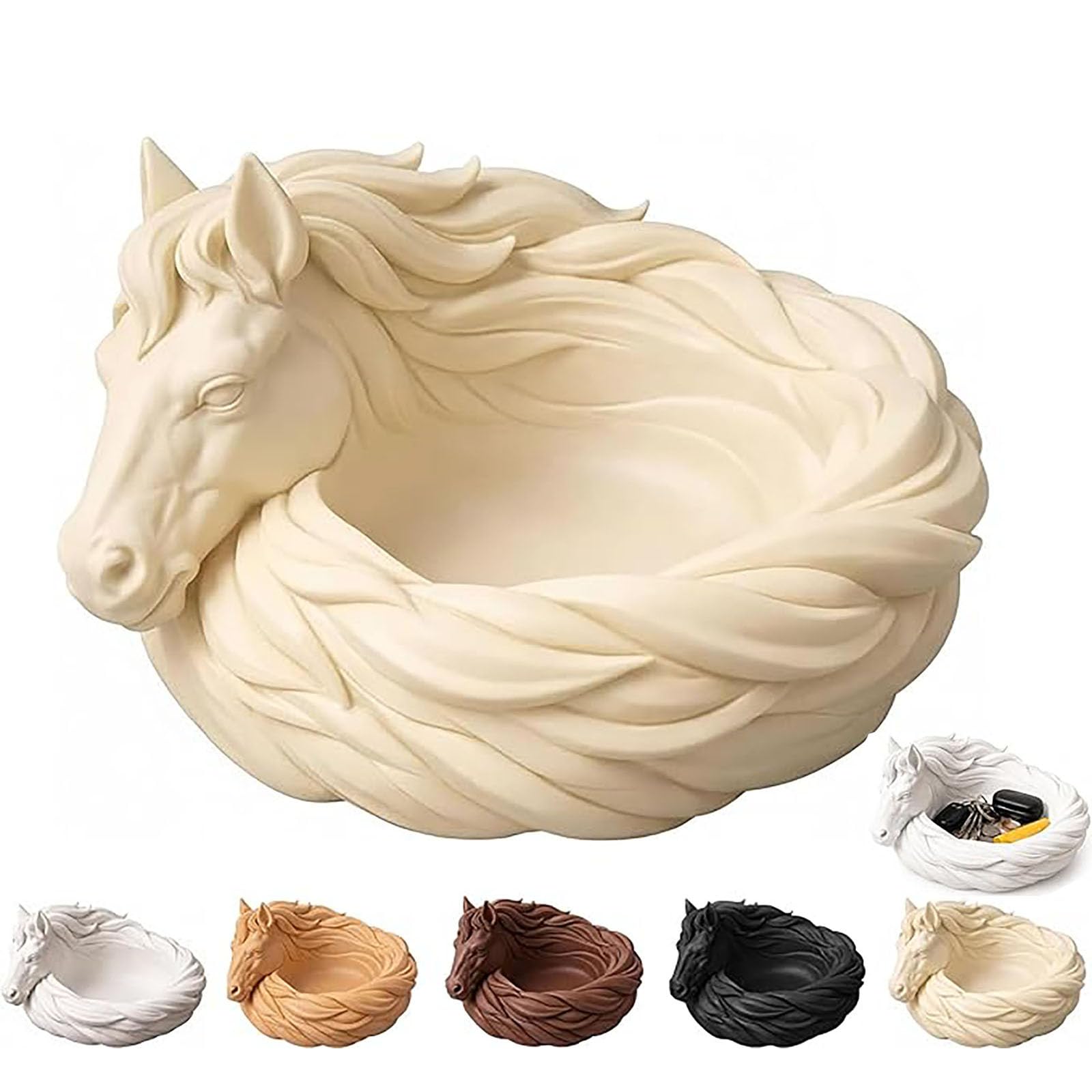 Horse Catchall Bowl, Horse Trinket Dish, Horses Head Sculpture Organizer Tray, Key Holder for Keys, Jewelry & Coins, entryway key bowl, Table Dresser Nightstand Decor for Horse Lovers (Ivory)